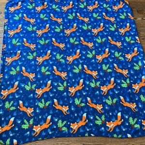 Blue Blanket with Fox and Leaf Pattern